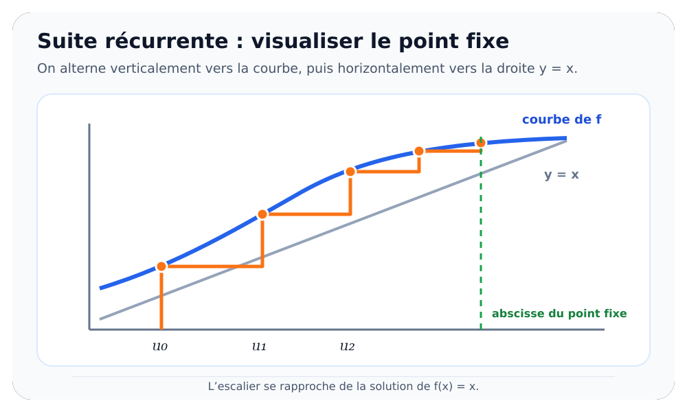 Construction graphique en escalier d’une suite définie par récurrence.